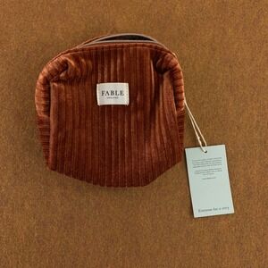 Fable England Womens Medium Tan Ribbed Velvet Vegan Makeup Bag NWT
